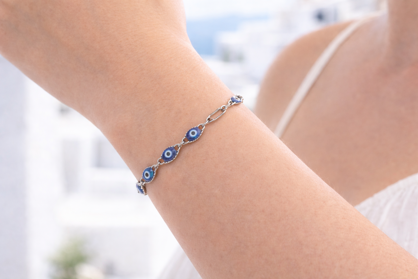 Bracelet Oeil Porte-Bonheur en Acier Inoxydable – Chaîne Trombone