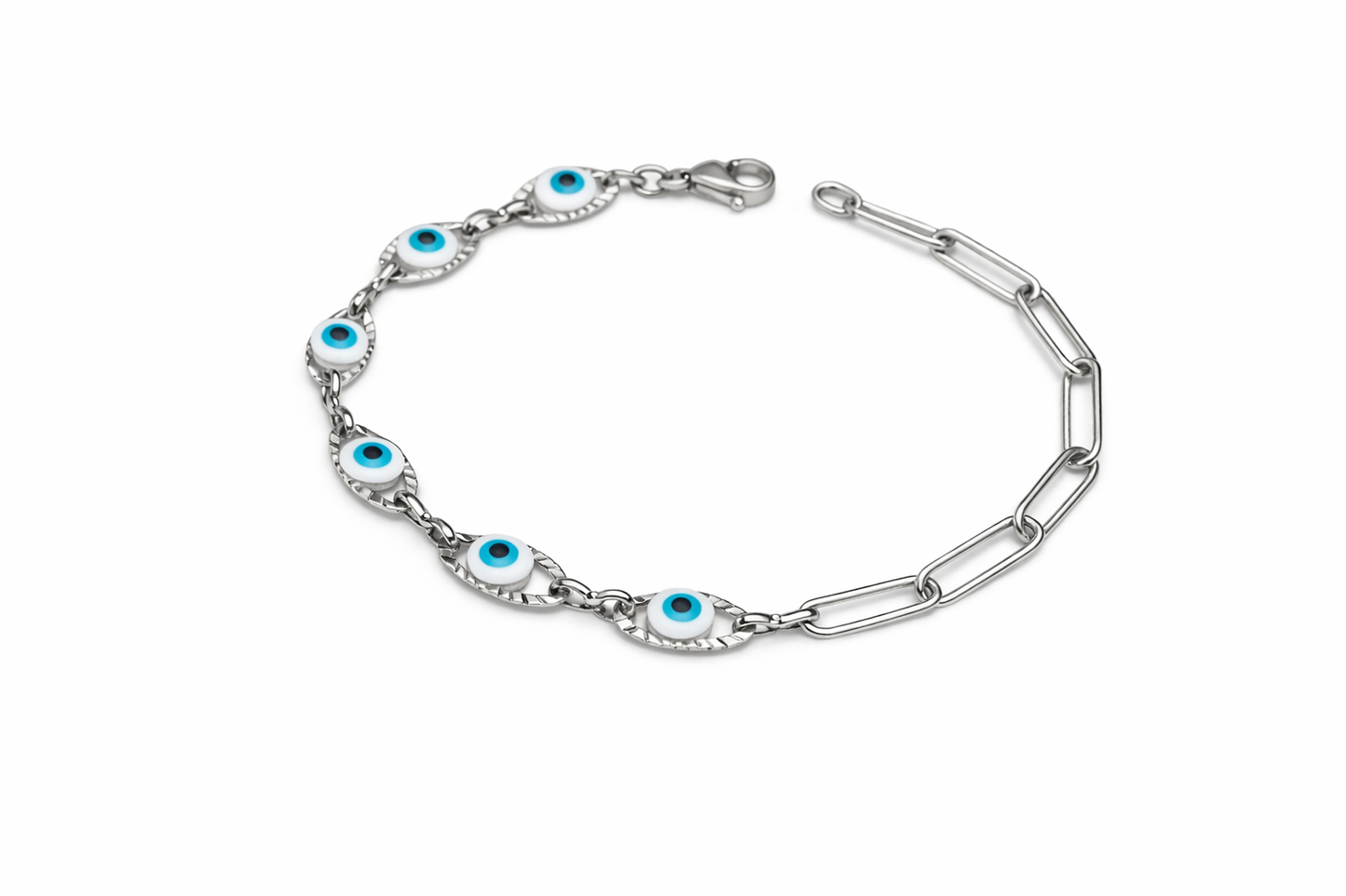 Bracelet Oeil Porte-Bonheur en Acier Inoxydable – Chaîne Trombone