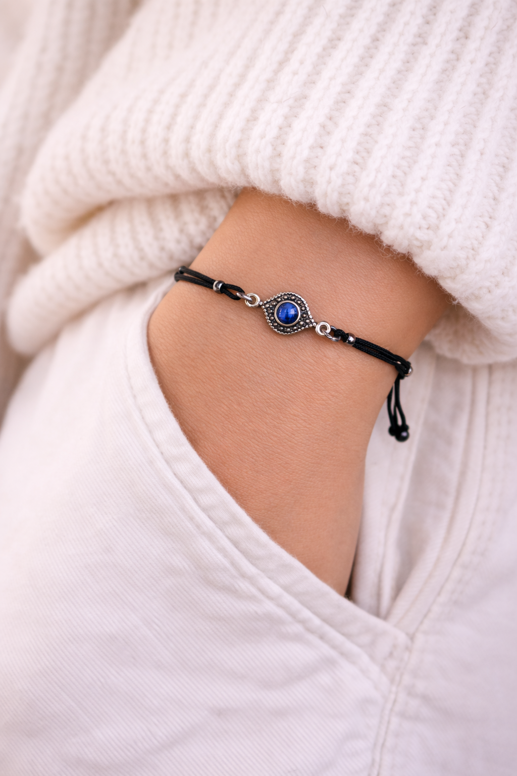 Evil Eye Adjustable Bracelet With Rhinestone - Good Luck Bracelet For Him or For Her