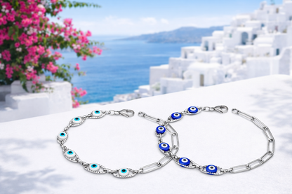 Bracelet Oeil Porte-Bonheur en Acier Inoxydable – Chaîne Trombone