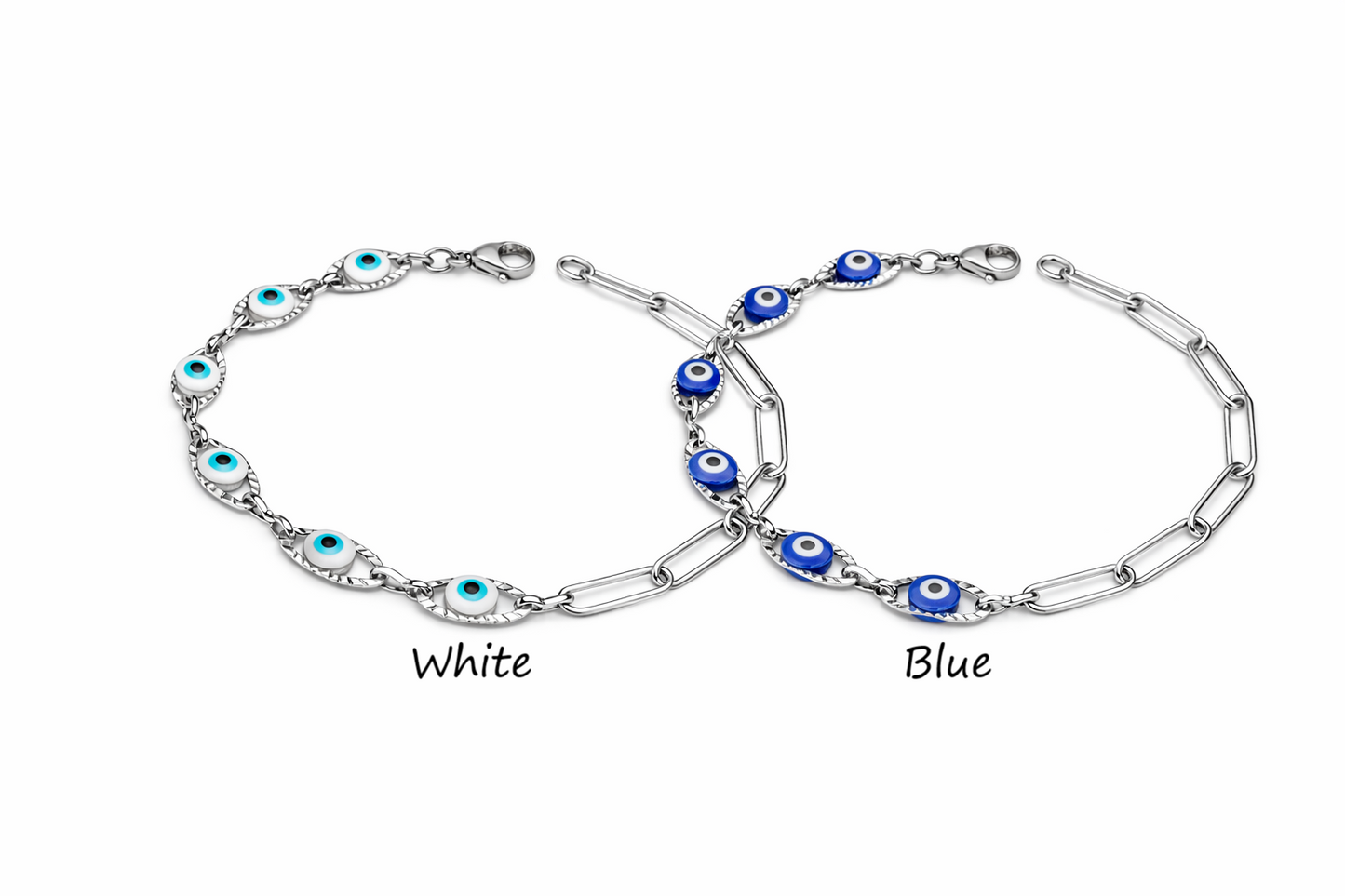 Bracelet Oeil Porte-Bonheur en Acier Inoxydable – Chaîne Trombone