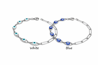 Bracelet Oeil Porte-Bonheur en Acier Inoxydable – Chaîne Trombone