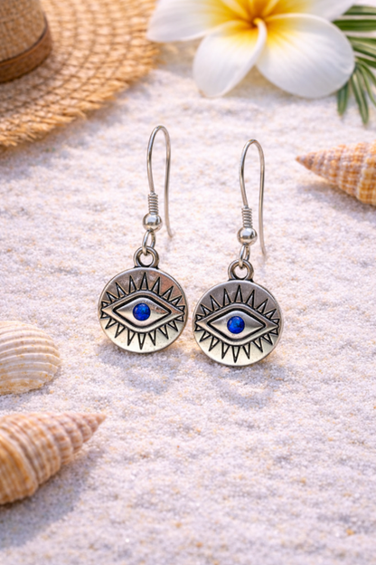 Evil Eye Earrings With Blue Stone - Greek Jewelry - Ethnic Jewelry