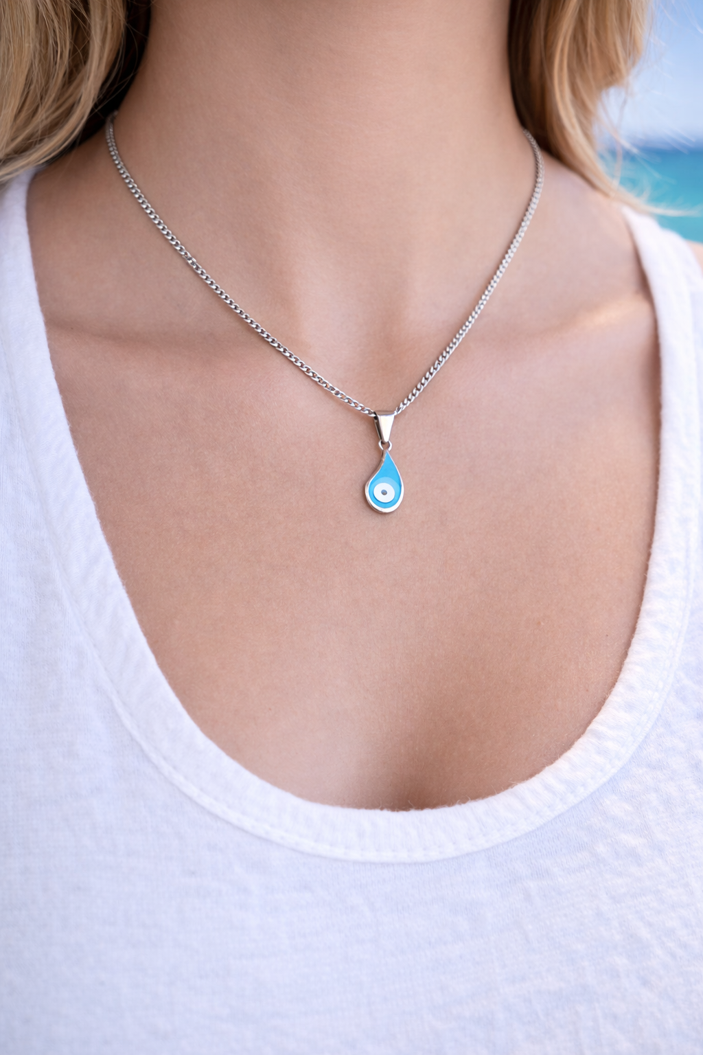 Enamel Evil Eye Drop Necklace - Stainless jewelry - Gift for her -