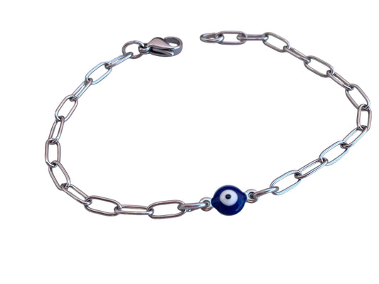 Bracelet Oeil Bleu en Acier Inoxydable – Protection & Élégance