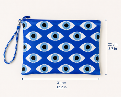 Grande Pochette de Plage Oeil Grec Bleu – Pochette Étanche avec Poche Intérieure