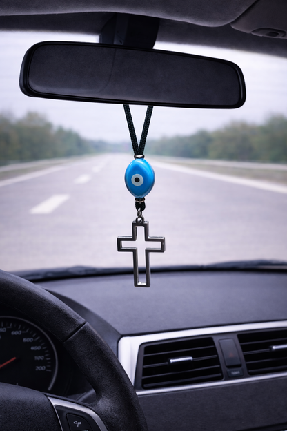 Evil Eye Cross Car Mirror Charm - New Driver Gift - Car Protection