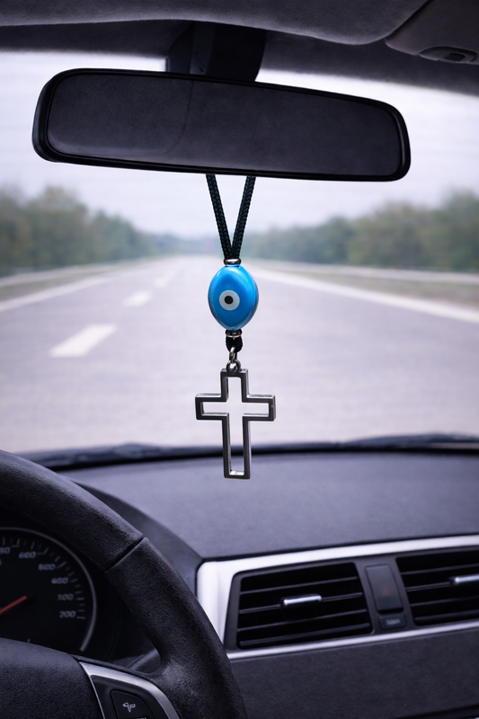 Evil Eye Cross Car Mirror Charm - New Driver Gift - Car Protection