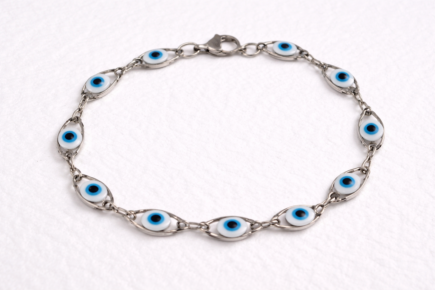 Bracelet Petits Yeux Bleus en Acier - Porte Bonheur Grec
