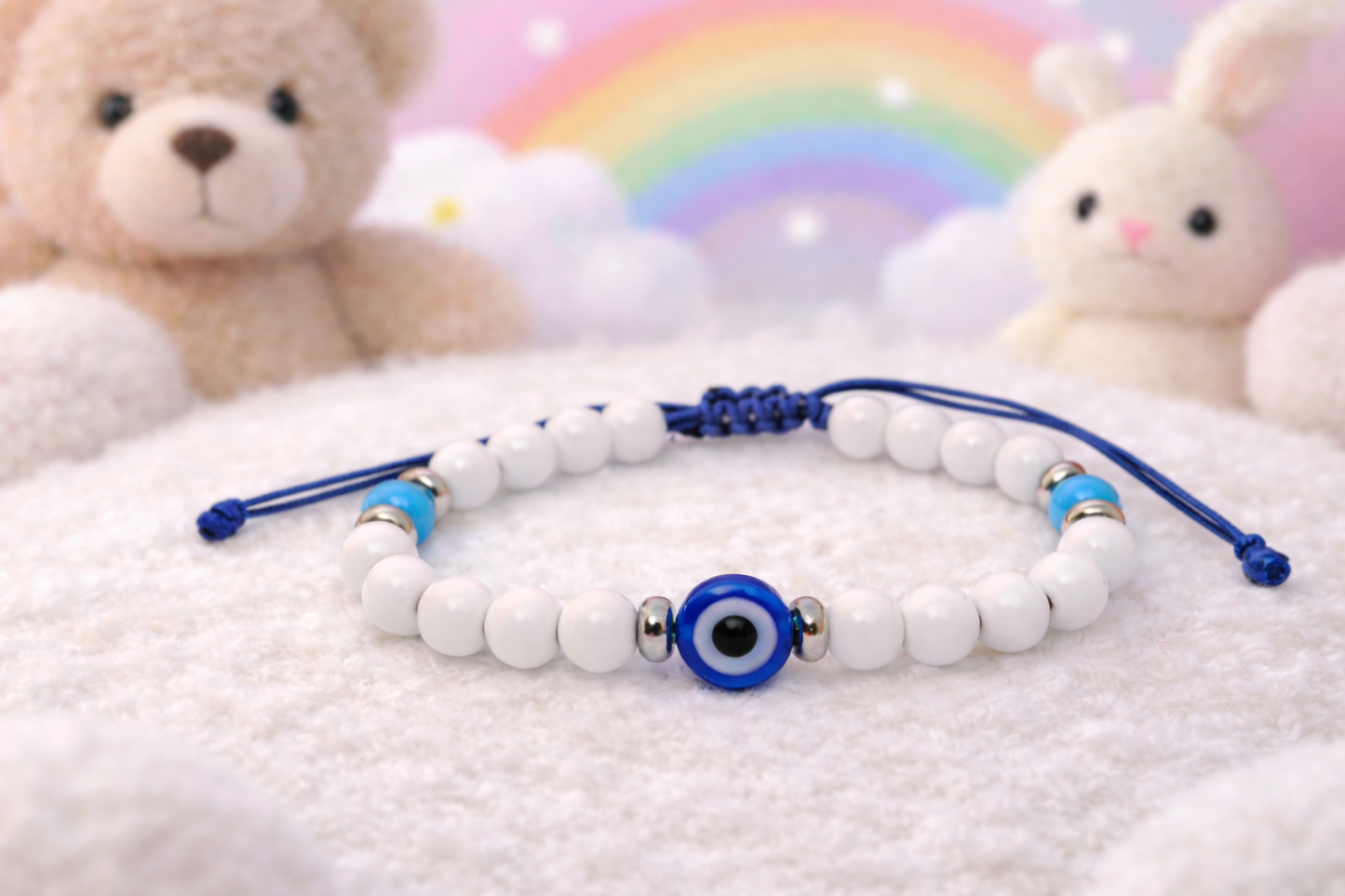 Kids Evil Eye Bracelet with White Beads