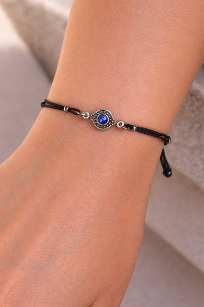 Evil Eye Adjustable Bracelet With Rhinestone - Good Luck Bracelet For Him or For Her