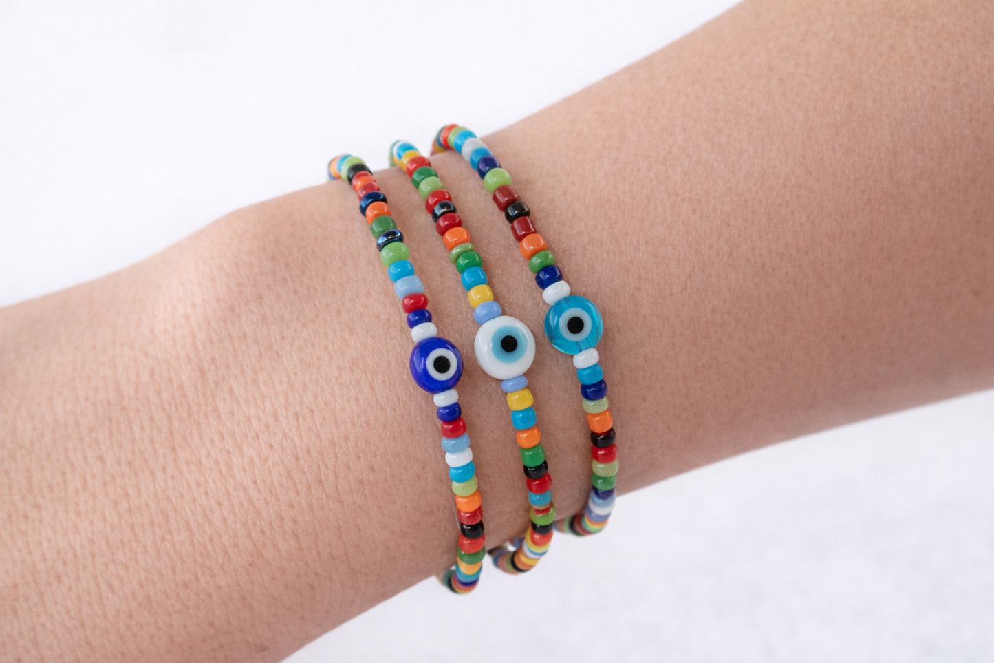 Multicolored Evil Eye Beaded Bracelet - Tiny Bracelet -  Gift for Her