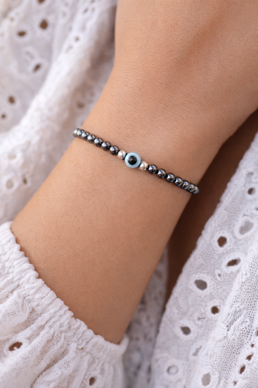 Evil Eye Minimal Hematite Bracelet