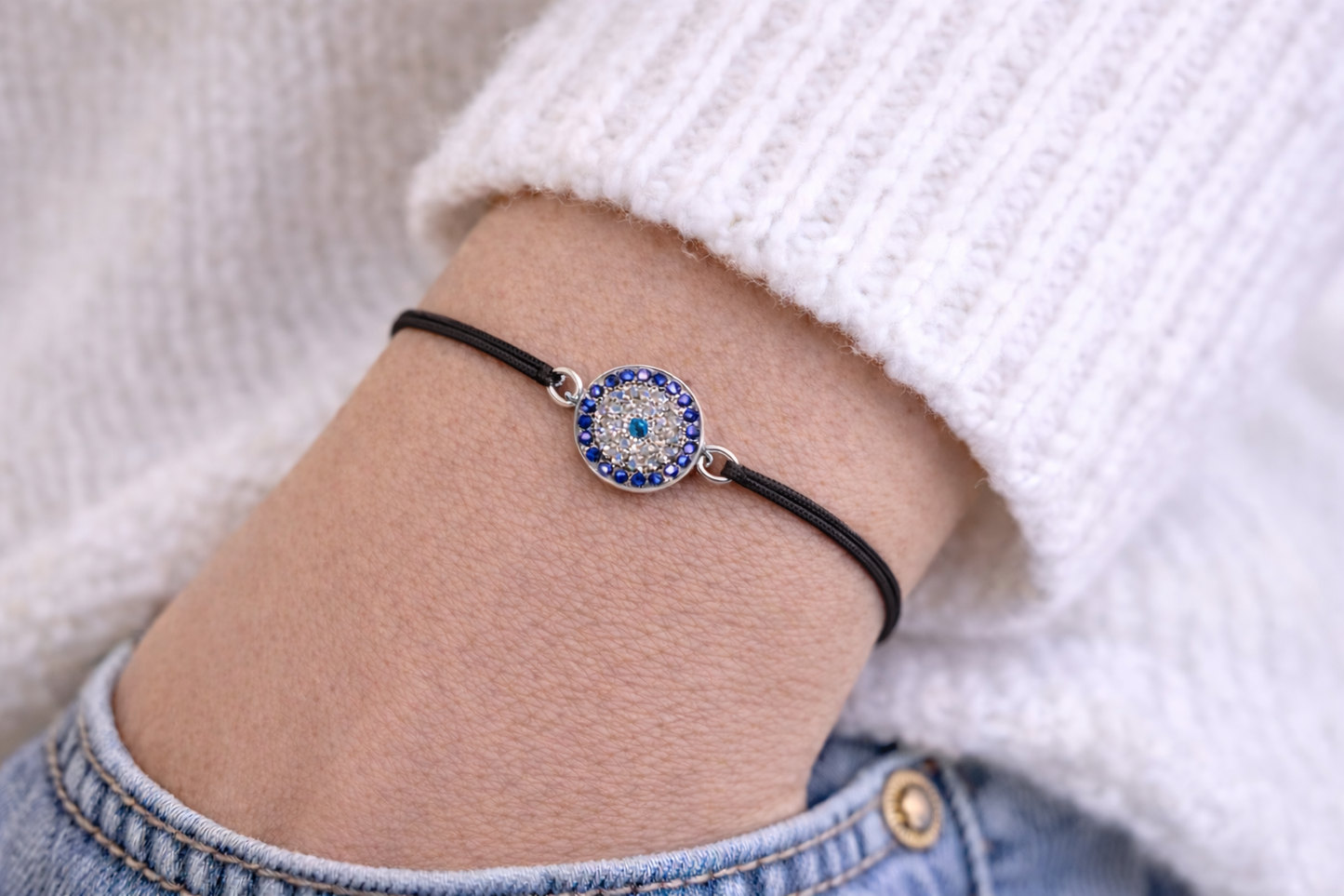 CZ Evil Eye Bracelet - Adjustable Bracelet - Protection Jewelry