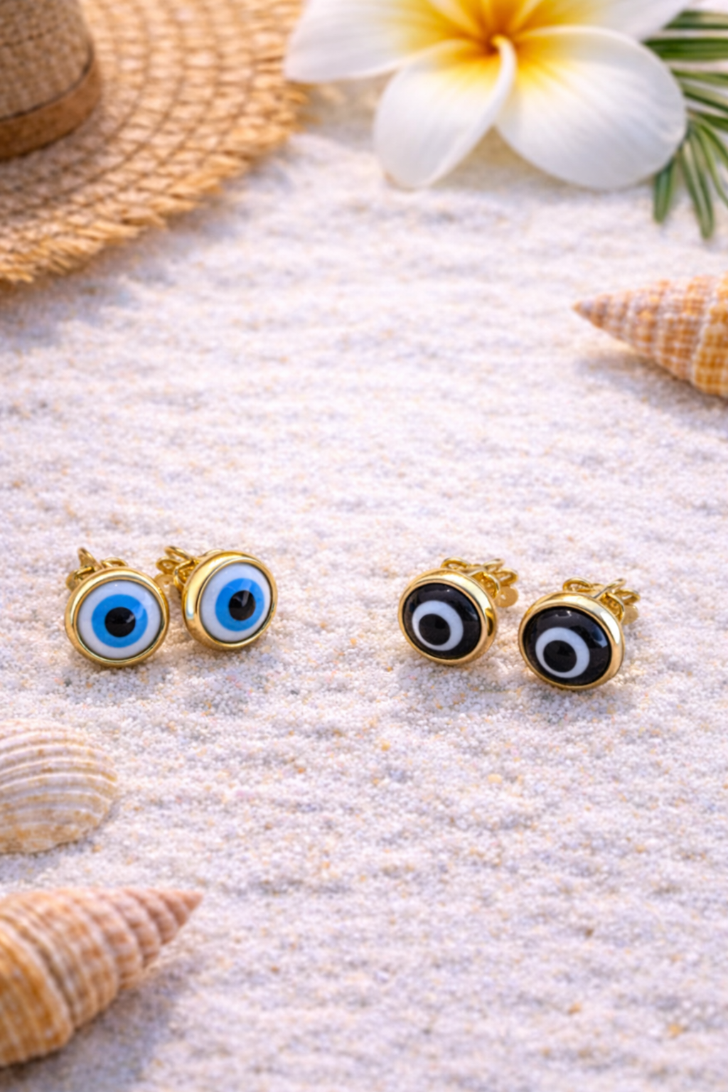 Evil Eye Stud Earrings - Gold Stainless Steel Earrings - Greek Gift