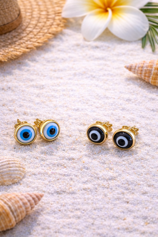 Evil Eye Stud Earrings - Gold Stainless Steel Earrings - Greek Gift