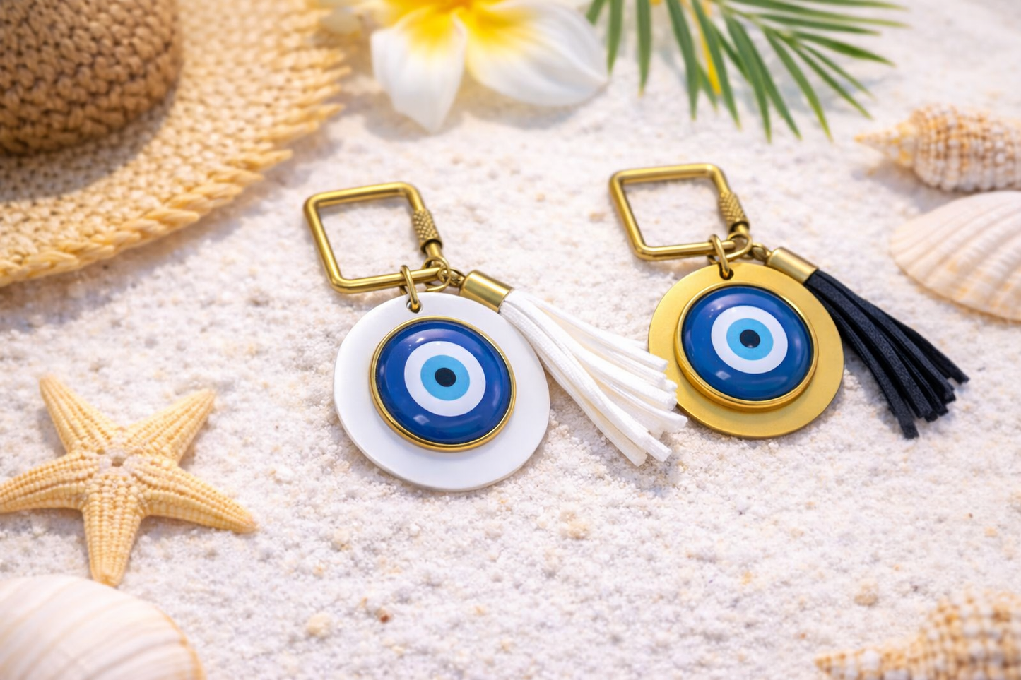 Handmade Evil Eye Bag Charm & Tassel Keychain | Greek Gift | Customizable Colors