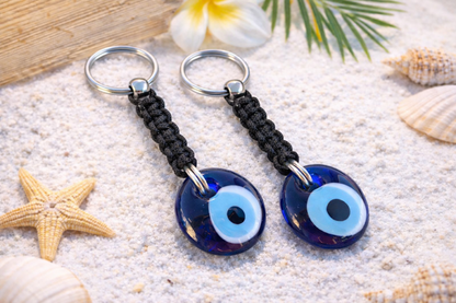 Porte-clés Oeil Bleu en Verre  - Inox ou Laiton - Protection voiture