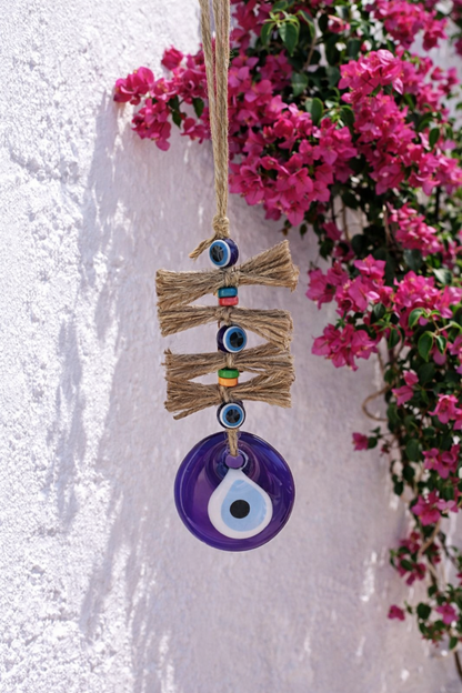 Oeil Bleu en Verre Suspension Murale - Protection de la maison