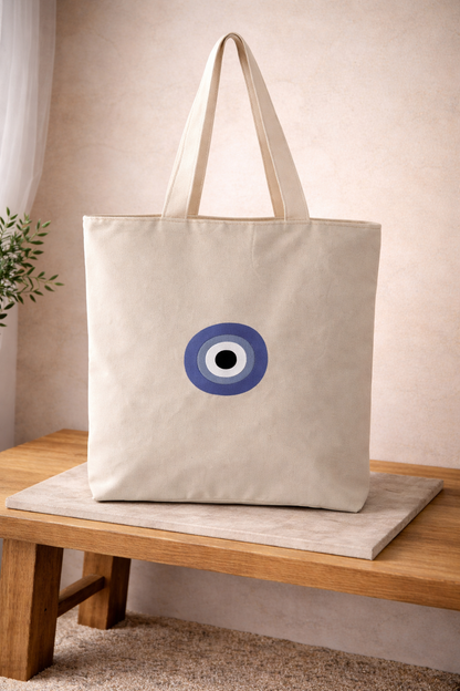 Sac fourre-tout brodé - Sac oeil bleu - Beach Bag - Cadeau grec