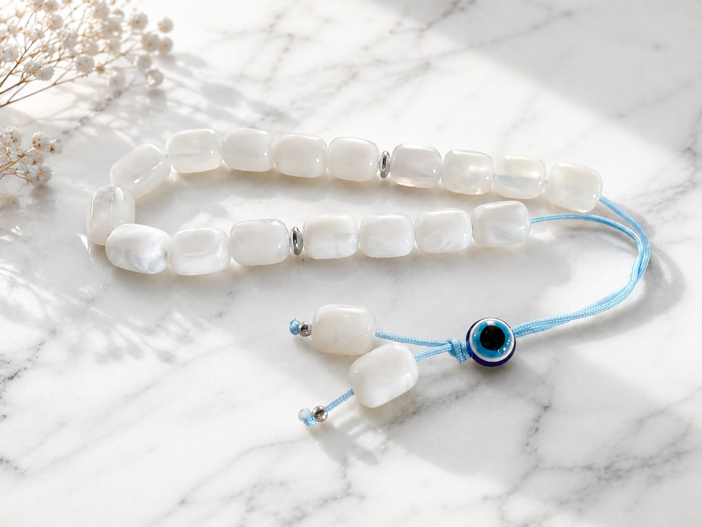 White Evil Eye Worry Beads | Traditional Greek Komboloi
