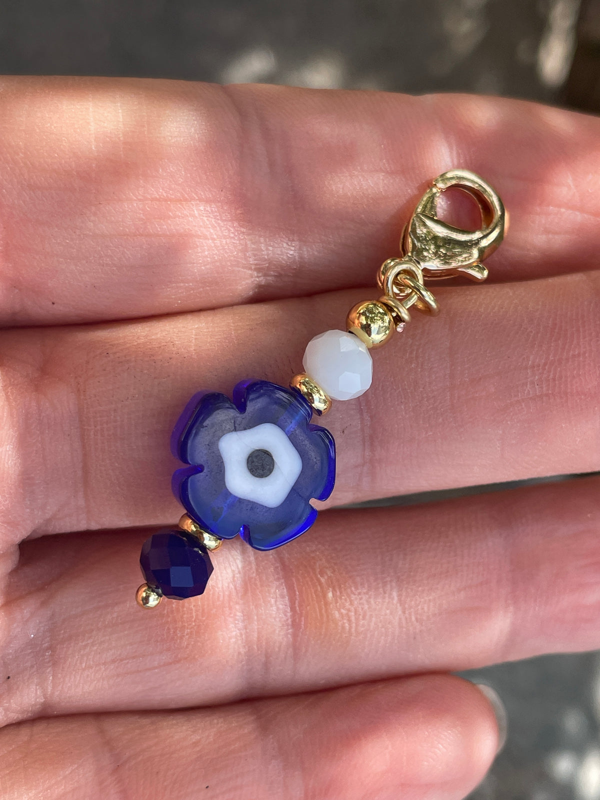 Blue Evil Eye Flower Bag Charm – Greek Inspired Bag Accessory – Handmade Gift