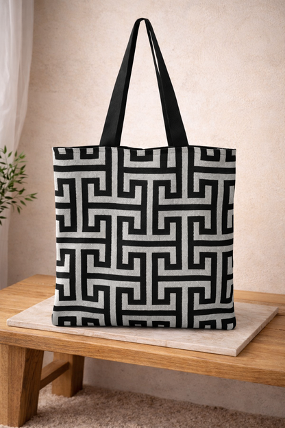 Sac Fourre Tout Motif Grec Noir - Totebag