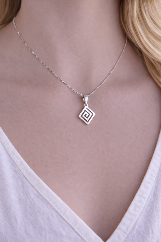 Silver Greek Meander pendant necklace