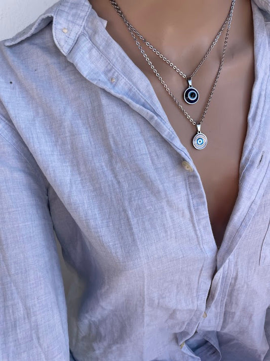 Evil Eye Pendant Necklace - Greek Pendant - Glass Evil Charm