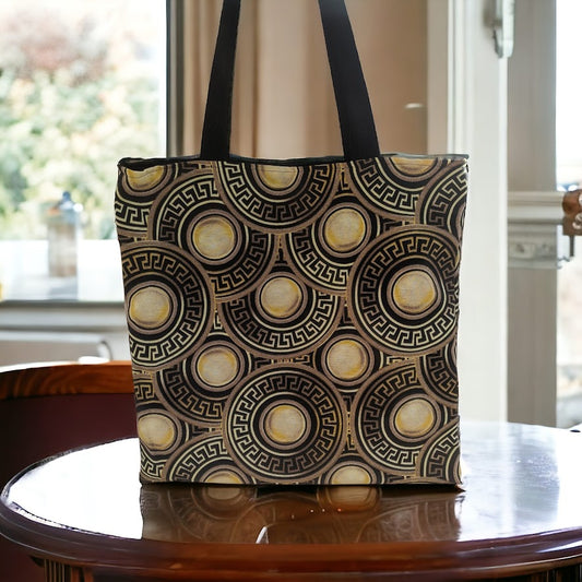 Meander Tote Bag - Greek Key Tote Bag - Gold and Black - Greek gift