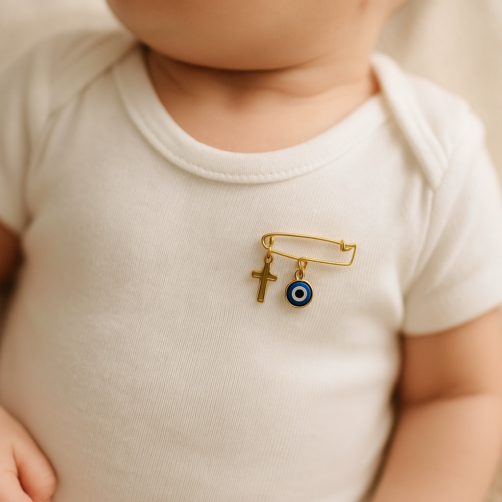 Evil Eye Cross Safety Pin - Baby Protection Jewelry