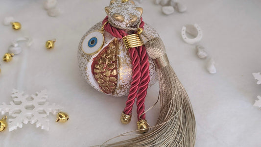 Evil Eye Ceramic Pomegranate with Tassel - Greek Gouria - New Year Gift