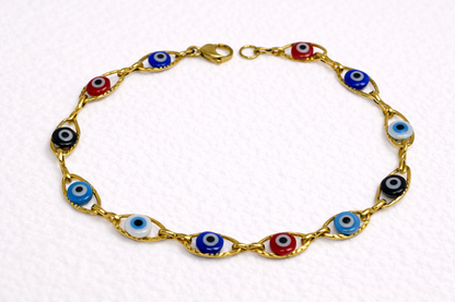 Bracelet Petits Yeux Bleus en Acier - Porte Bonheur Grec