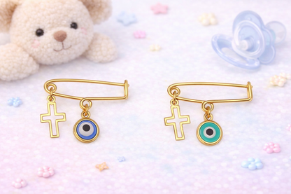 Evil Eye Cross Safety Pin - Baby Protection Jewelry