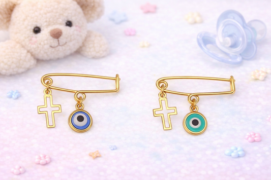 Evil Eye Cross Safety Pin - Baby Protection Jewelry