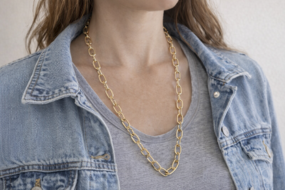 Long Aluminum Gold Paperclip Necklace - Gift for her