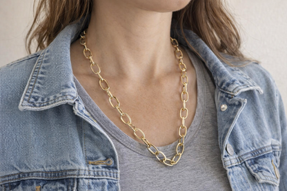 Long Aluminum Gold Paperclip Necklace - Gift for her