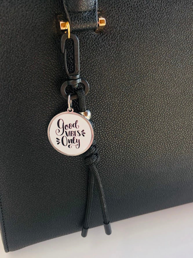 Good Vibes Only Bag Charm - Stainless Steel Bag Charm - Greek Gift