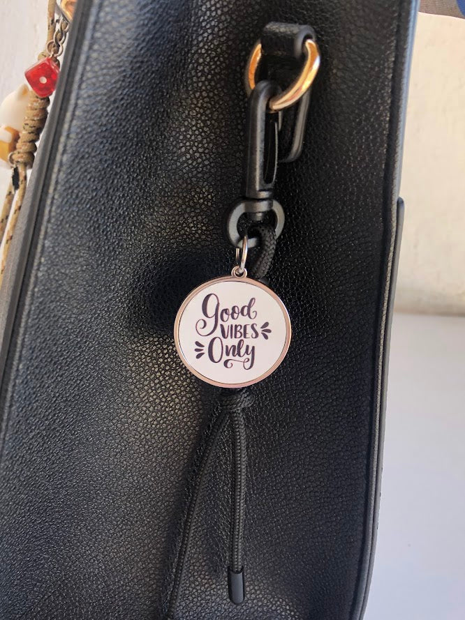 Good Vibes Only Bag Charm - Stainless Steel Bag Charm - Greek Gift