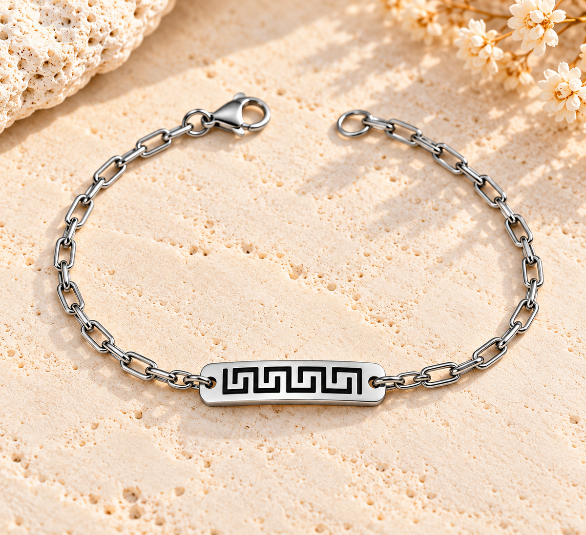 Bracelet En Acier Inoxydable Avec Motif Grec – 3 Styles de Chaînes Au Choix