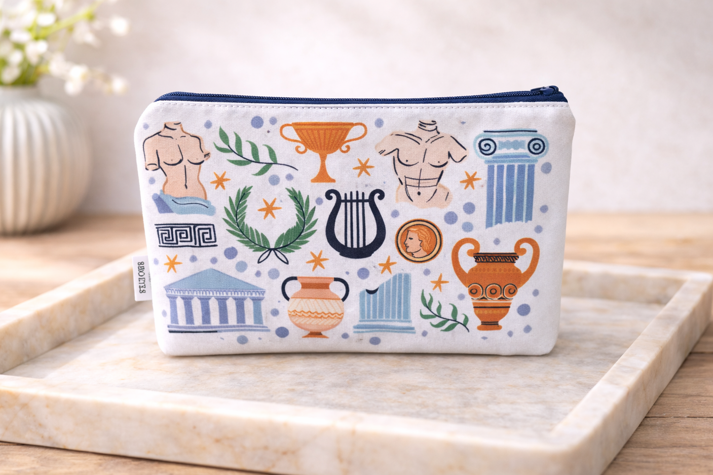 Pochette tissu avec symboles Grecs -  Fabriquée en Grèce