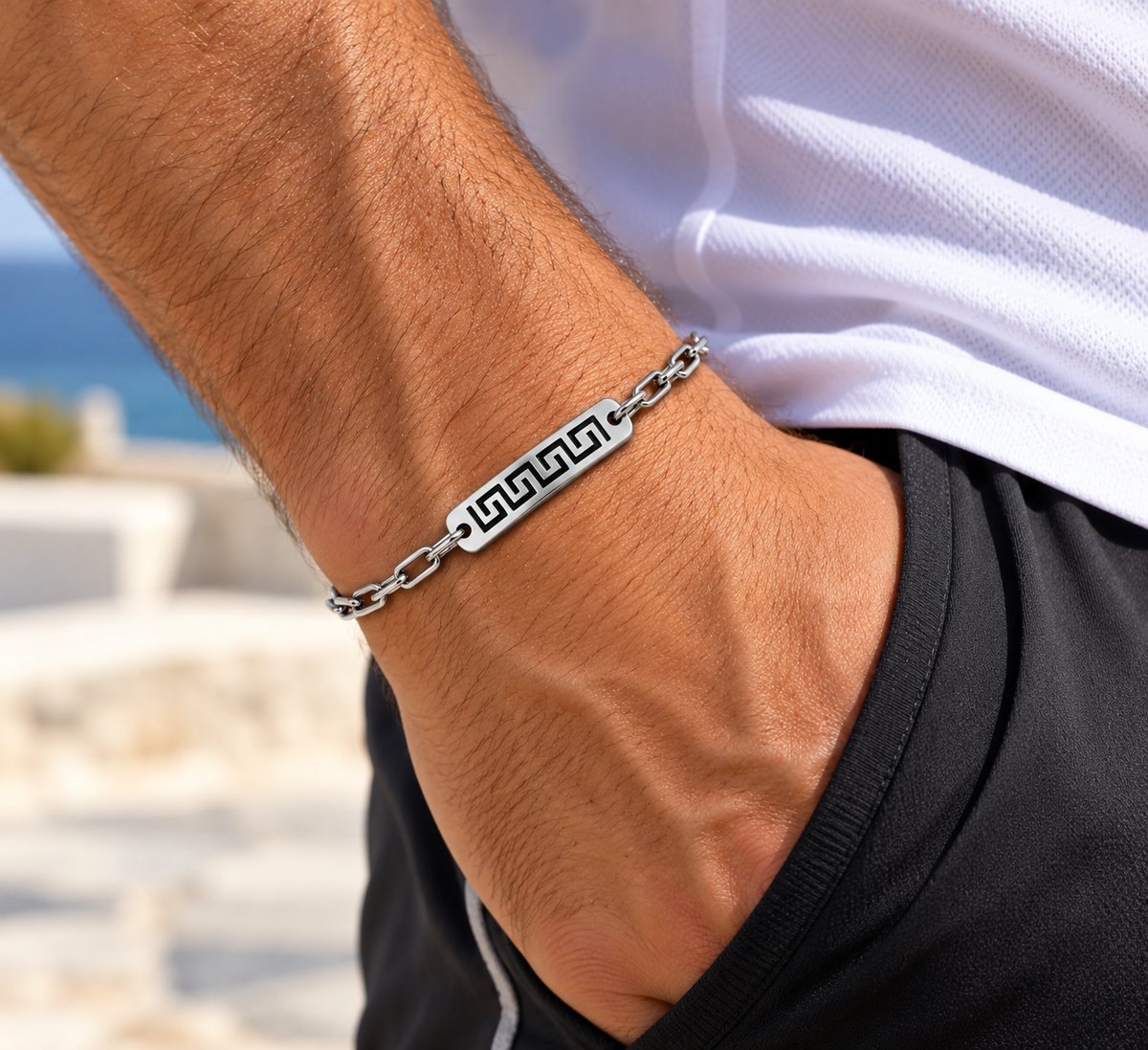 Bracelet En Acier Inoxydable Avec Motif Grec – 3 Styles de Chaînes Au Choix