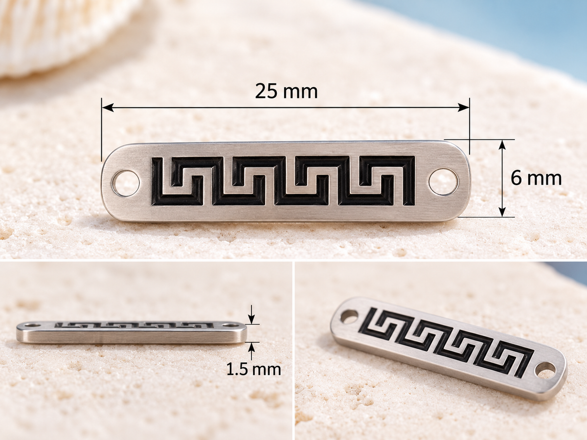 Black Macramé Bracelet with Greek Key Stainless Steel Bar