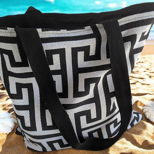 Greek Key Tote Bag - Greek Key Tote Bag - Black & White - Greek gift - Cotton bag