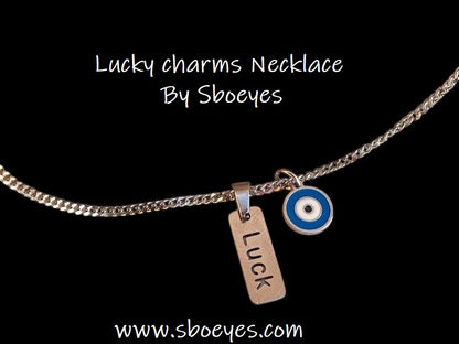 Collier Oeil Bleu et Motif Grec Superposés
