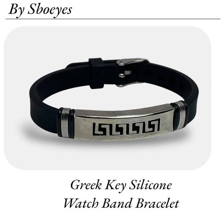 Bracelet Homme Motif Grec Acier Inoxydable 