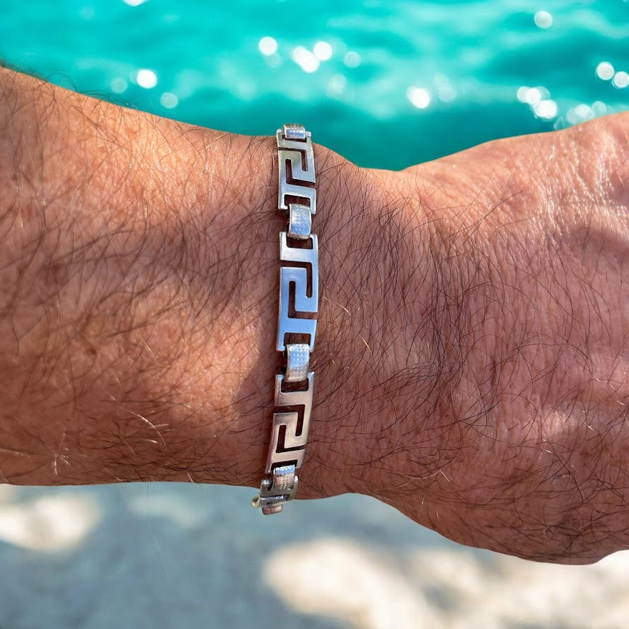 Greek key stainless men bracelet