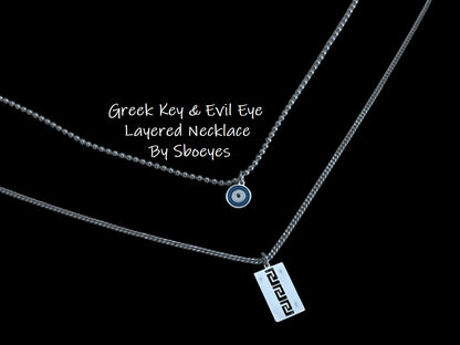 Greek Key & Evil Eye Layering Necklaces - Stainless Jewelry - Gift for Her