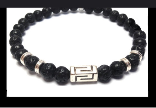 Greek Key Bracelet with Lava Beads