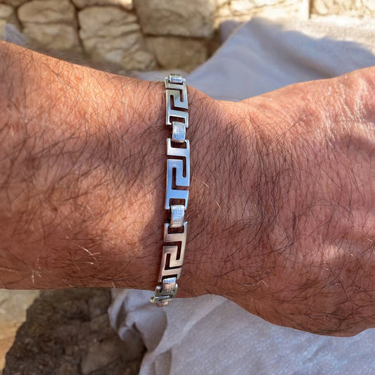 Greek Key Bracelet - Stainless Silver Bracelet - Gift For Him or For Her